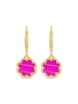 Rose Clover 14K Goldplated, Cubic Zirconia & Pink Turquoise Drop Earrings