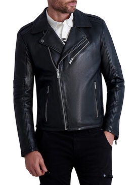 Leather Notch Lapel Moto Jacket