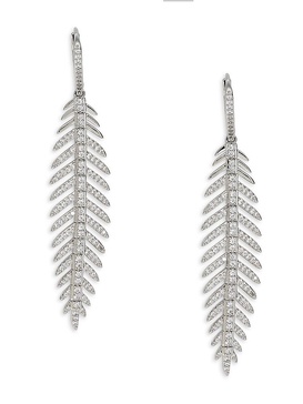 Vanessa Rhodium Plated & Cubic Zirconia Feather Dangle Earrings