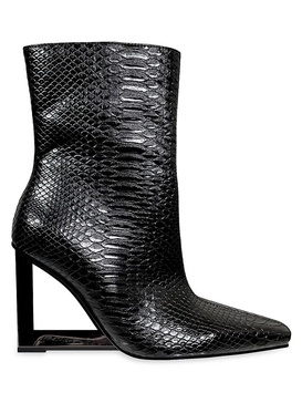 Fire Sculpture Wedge Snake-Embossed Ankle Boots