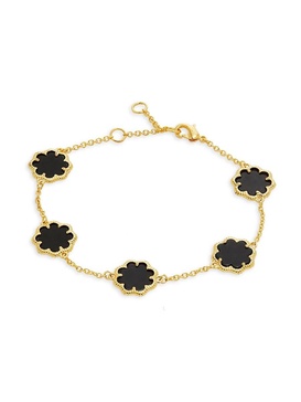 14K Goldplated & Black Mother-Of-Pearl Clover Station Bracelet