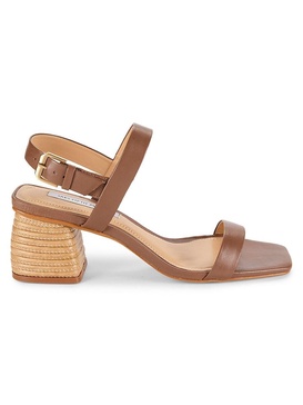 Stacked Heel Leather Sandals