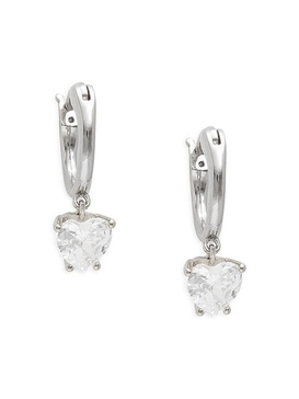 18K Rhodium Plated Brass & Cubic Zirconia Heart Drop Huggie Earrings