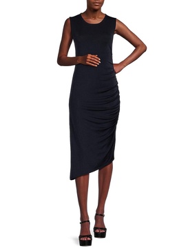 Ruched Asymmetric Hem Midi Dress