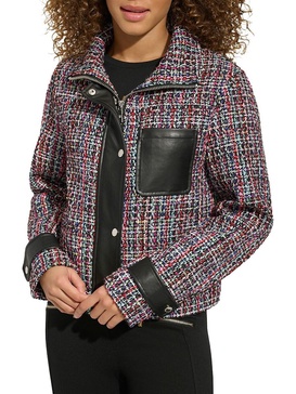 Tweed Faux Leather Moto Jacket