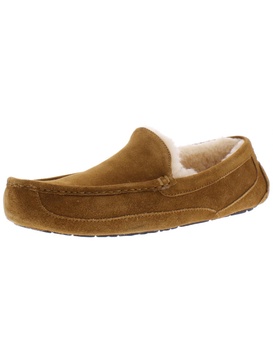 ascot mens suede shearling moccasin slippers