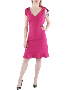 womens v neck flounce midi dress