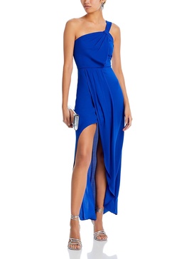 womens one shoulder pleated evening dress