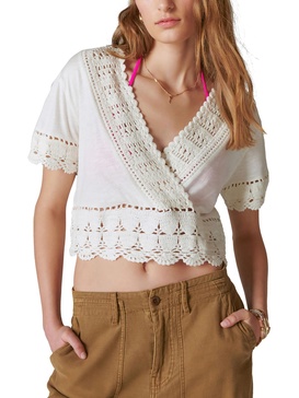 womens v-neck crochet cropped