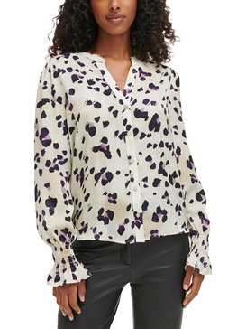 womens pebbles split neck button-down top