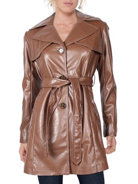 womens faux leather cold weather trench coat