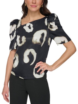 womens printed puff sleeve blouse