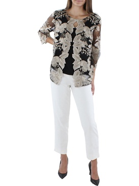 womens lace overlay embroidered blouse