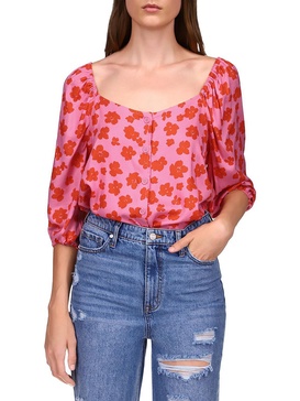 womens floral print peasant top button-down top