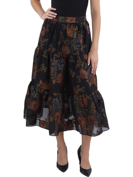 womens floral print tiered midi skirt