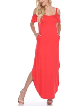 womens cold shoulder long maxi dress