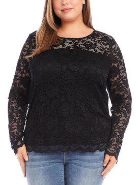 plus womens lace scalloped blouse