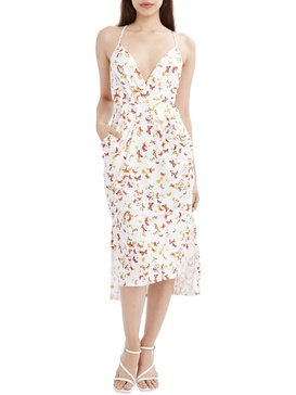 womens butterfly print sleeveless midi dress