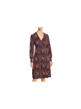 daisy womens paisley wrap-bodice casual dress