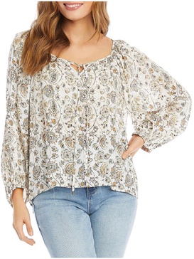 womens paisley boatneck pullover top