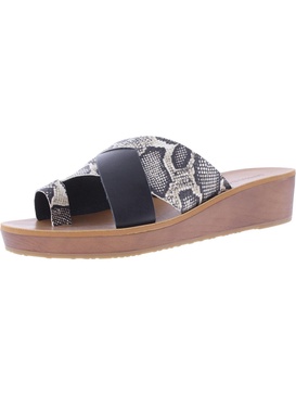 heliara womens leather snake print wedge sandals