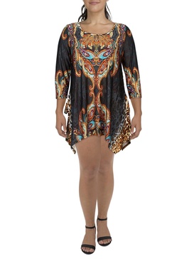 plus womens printed polyester shirtdress