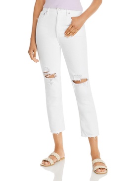 womens denim distressed cropped jeans