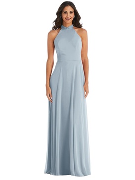 high neck halter backless maxi dress