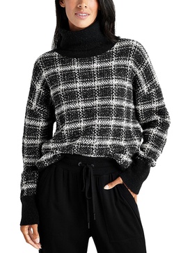 womens plaid metallic turtleneck sweater