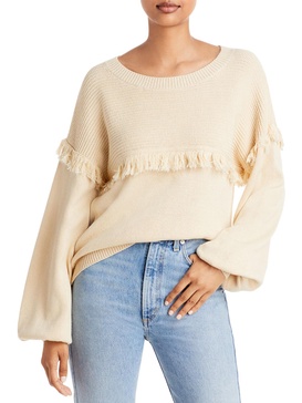 angelina womens fringe knit crewneck sweater