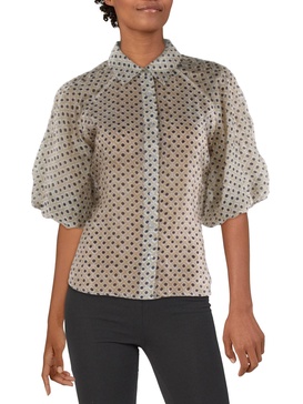 womens printed sheer button-down top