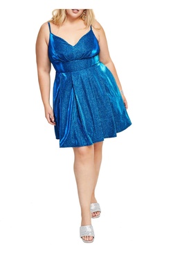 plus womens metallic mini cocktail and party dress