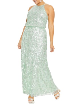 plus womens sequined blouson formal dress