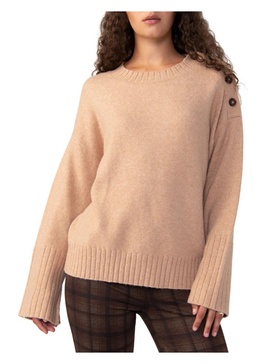 womens ribbed trim buttons pullover sweater