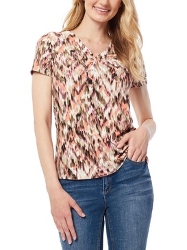 womens v-neck printed pullover top