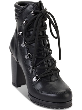 lenni womens faux leather platform combat & lace-up boots