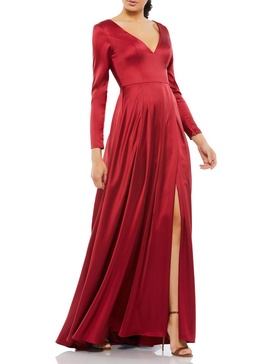 Women's Ieena Satin V Neck Long Sleeve Pleated Gown