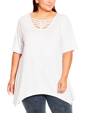 plus womens handkerchief hem caged tunic top