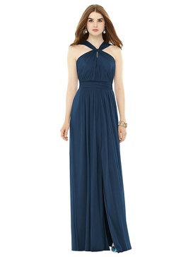 maxi chiffon knit halter neck dress