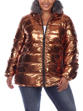 plus womens faux fur cold weather puffer jacket