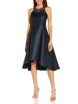 mikado womens satin embellished cocktail dress