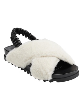 javin womens faux fur flat slingback sandals