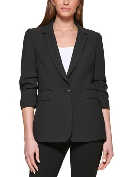 petites madison womens solid polyester one-button blazer