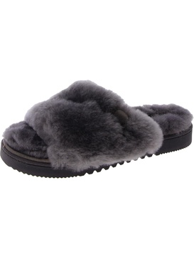 womens faux fur slip-on slide sandals