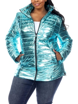 plus womens metallic warm puffer jacket