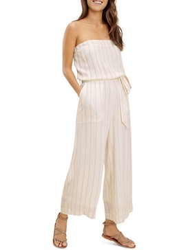 june womens linen blend striped jumpsuit