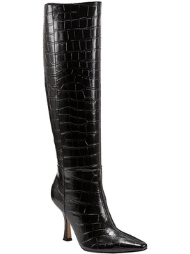 womens faux leather pointed toe knee-high boots