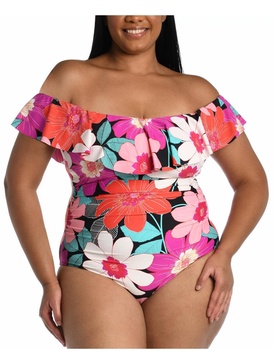 womens ruffled off the shoulder one-piece swimsuit