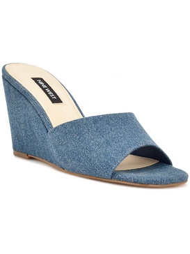 nesa 7 womens faux denim square toe wedge sandals