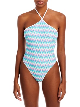 mirabella womens crochet halter one-piece swimsuit